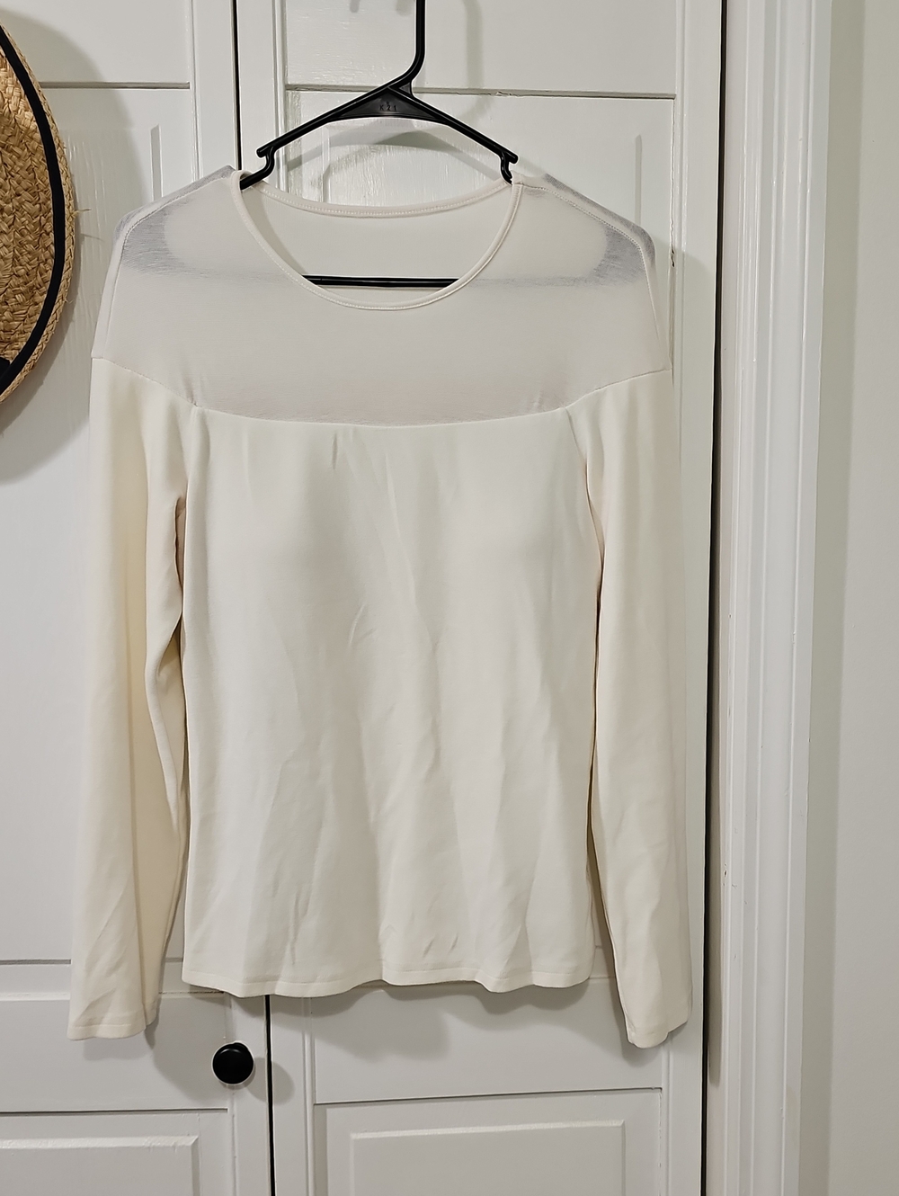 OGL Cream Long-Sleeve Top with Sheer Yoke